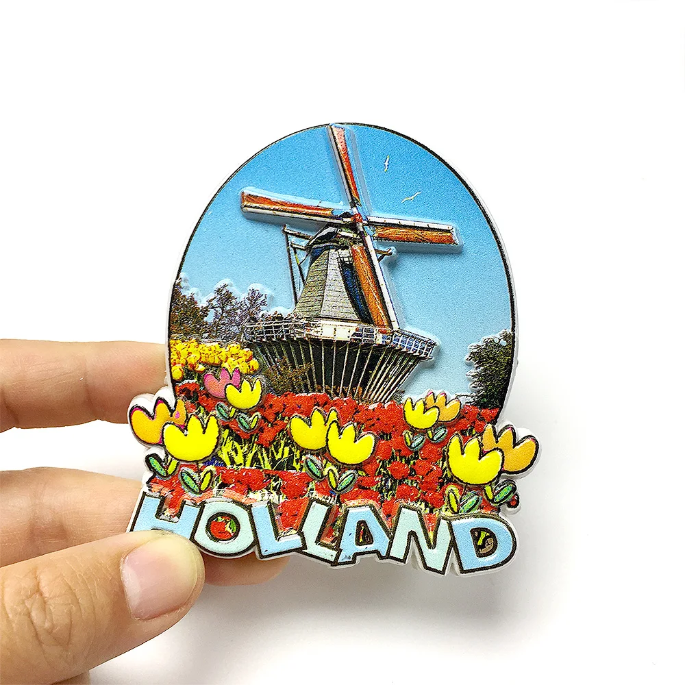 

3D Holland Windmill & Tulips Fridge Magnet - Cute Decorative Refrigerator Magnet for Home & Kitchen Decor