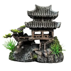 Micro Landscape Rockery Fish Tank Landscape Small Decoration Chinese Ancient Architecture Model Courtyard Study Pavilion Temple