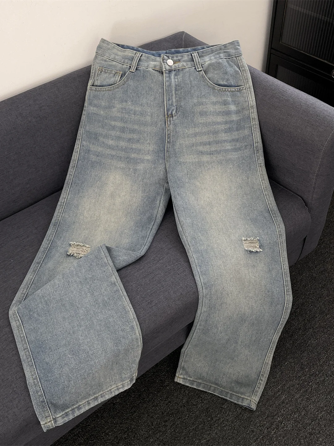 

Waed Men's Jeans Loose Straight Casual Pants American Retro Wide Leg Long Trousers Autumn Winter Trendy Brand Casual Jeans