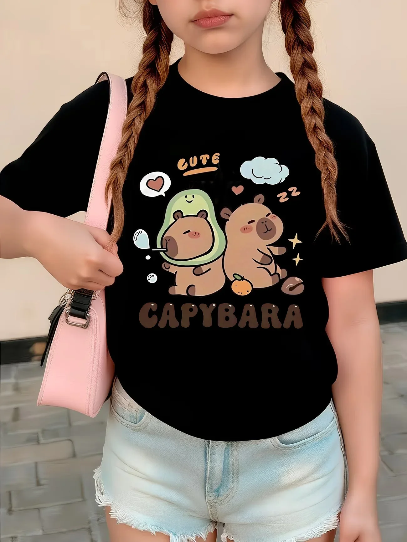 Lustiges Capybara-Mädchen-Design T-Shirts Kinder T-Shirt Jungen Mädchen Sommer Frühling Lässiges Oberteil T-Shirt