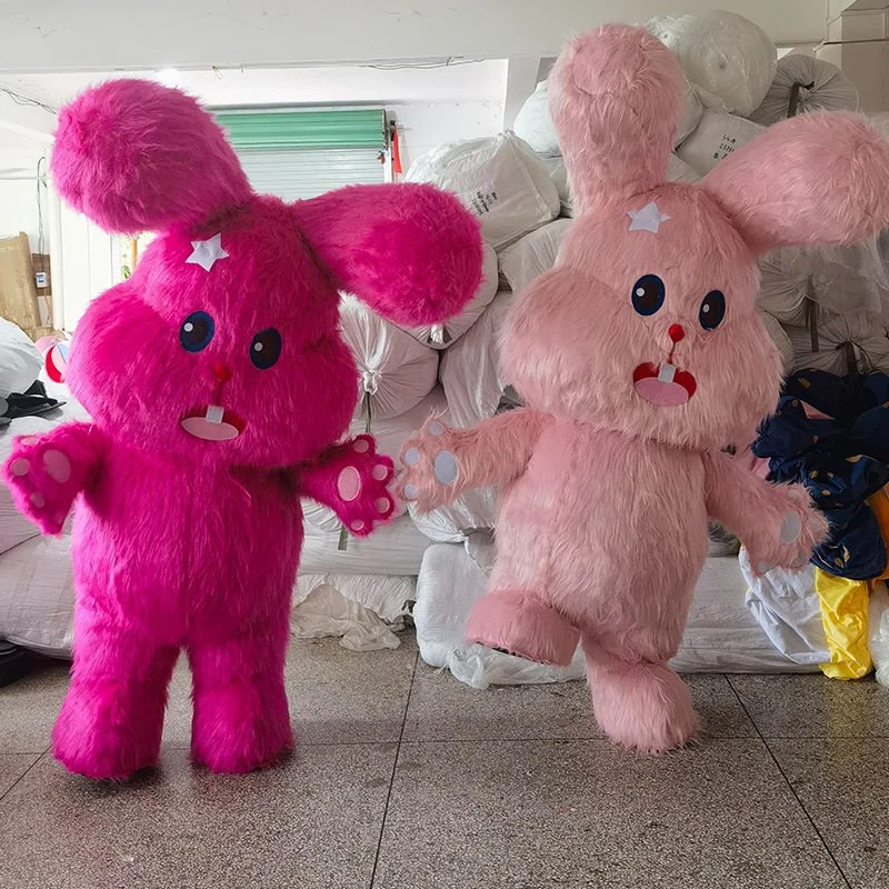 Nadmuchiwany różowy królik pluszowy ludzki noszący maskotki centrum nadmuchiwane rekwizyty duże ozdoby niestandardowa odzież dla lalek z kreskówek bez baterii