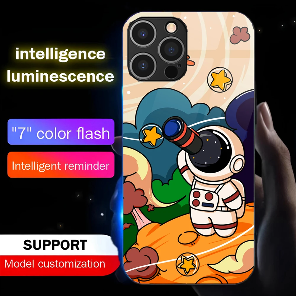 

2026 Popular Spaceman Sound Control LED Flash Cases Luminous Glass Cover For Samsung S26 S25 S24 S23 S22 S21 S20 FE Plus Ultra