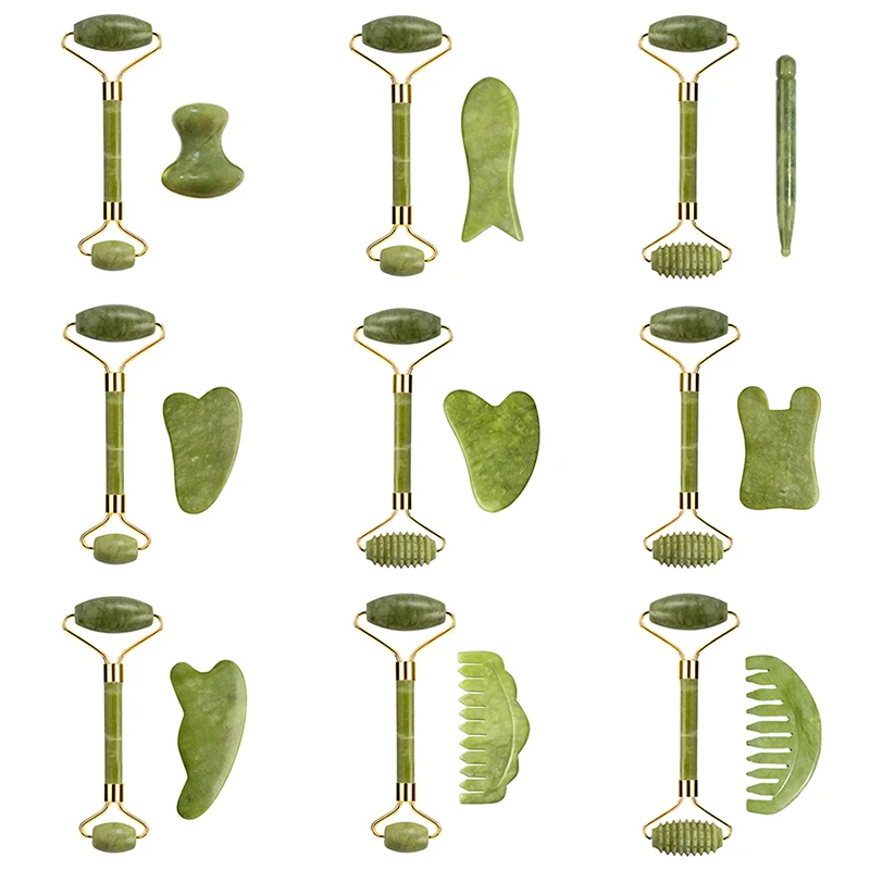 2pcs Set Natural Xiuyu Jade Roller Gua Sha Jade Massager Face SPA  Guasha Acupuncture Scraping Skin Care Tools