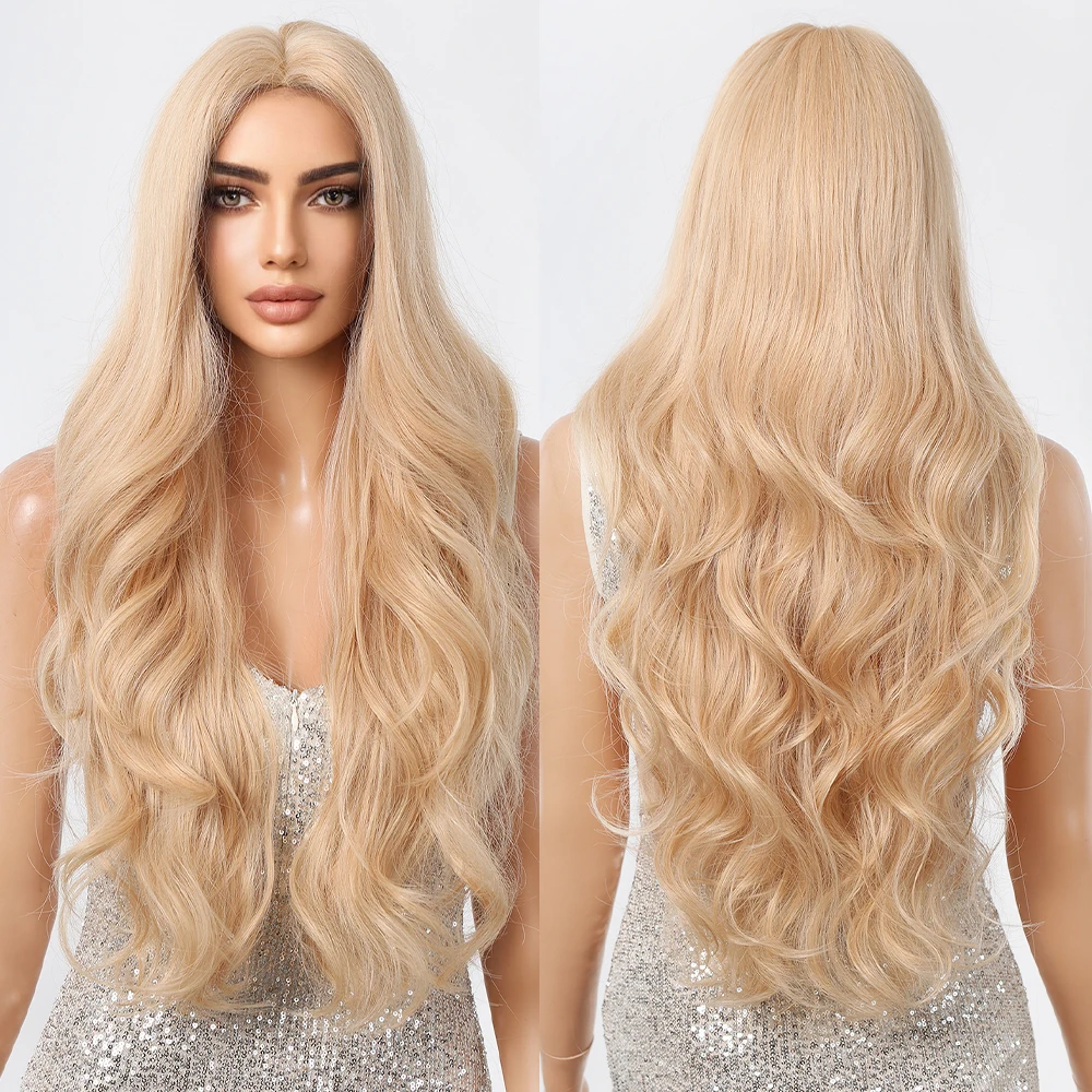 Perruque Lace Front Wig synthétique bouclée blonde-HAIRToxic, perruques Lace Middle Parted Wavy pour femmes, perruques de cosplay avec ligne de