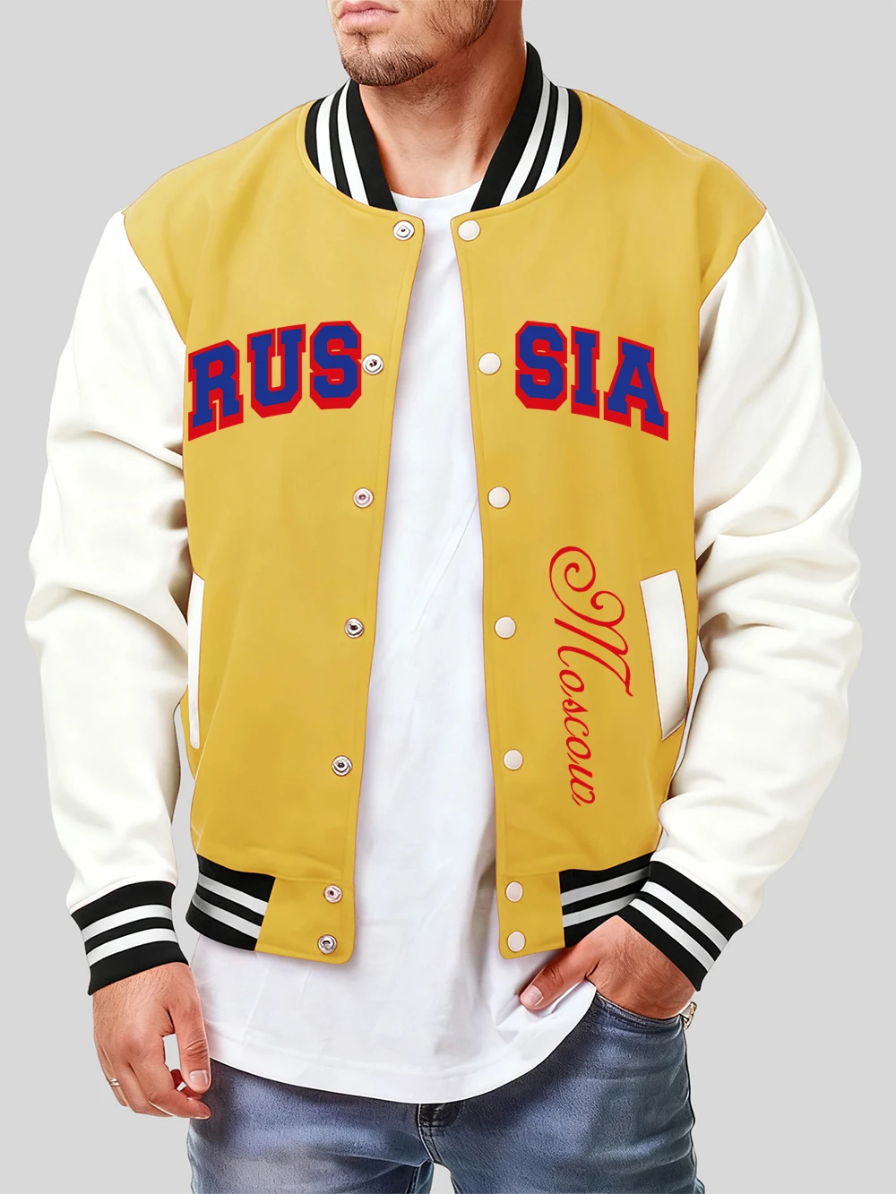 

Russia Moscow Letter Printed Baseball Jersey Mens Cotton Loose Coats Winter Fleece Warm Jackets Hip Hop Pocket Men'S Clothes