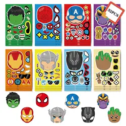 16Sheets Disney Marvel Make-a-Face Puzzle Stickers Spiderman and His Amazing Friends Children DIY Toys Assemble Jigsaw Sticker