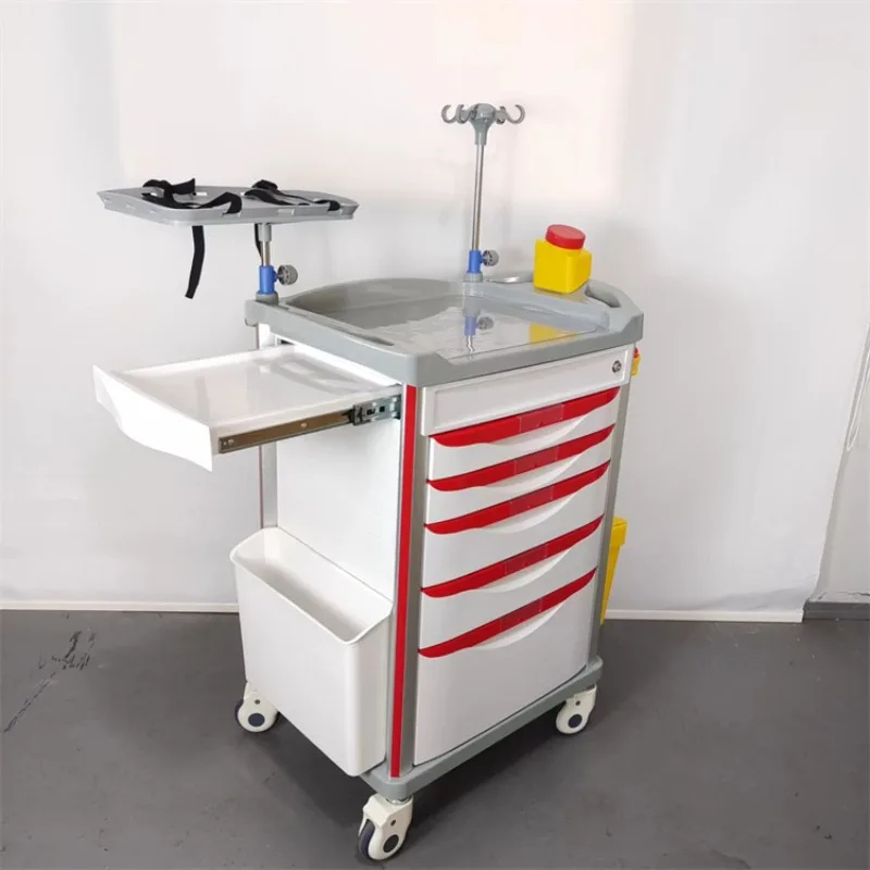 Immagine 3: Carrello Ospedaliero di Emergenza con Cinque Cassetti in ABS, Carrello per Rianimazione, Carrello Medico d'Emergenza per Cliniche