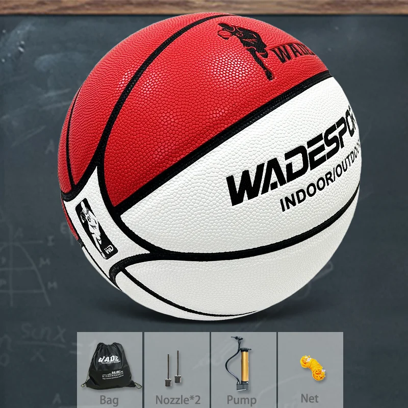 WADE Original Cute Dual Color Spirit PU Leather ball for Indoor and Outdoor Adult Basketball size 7