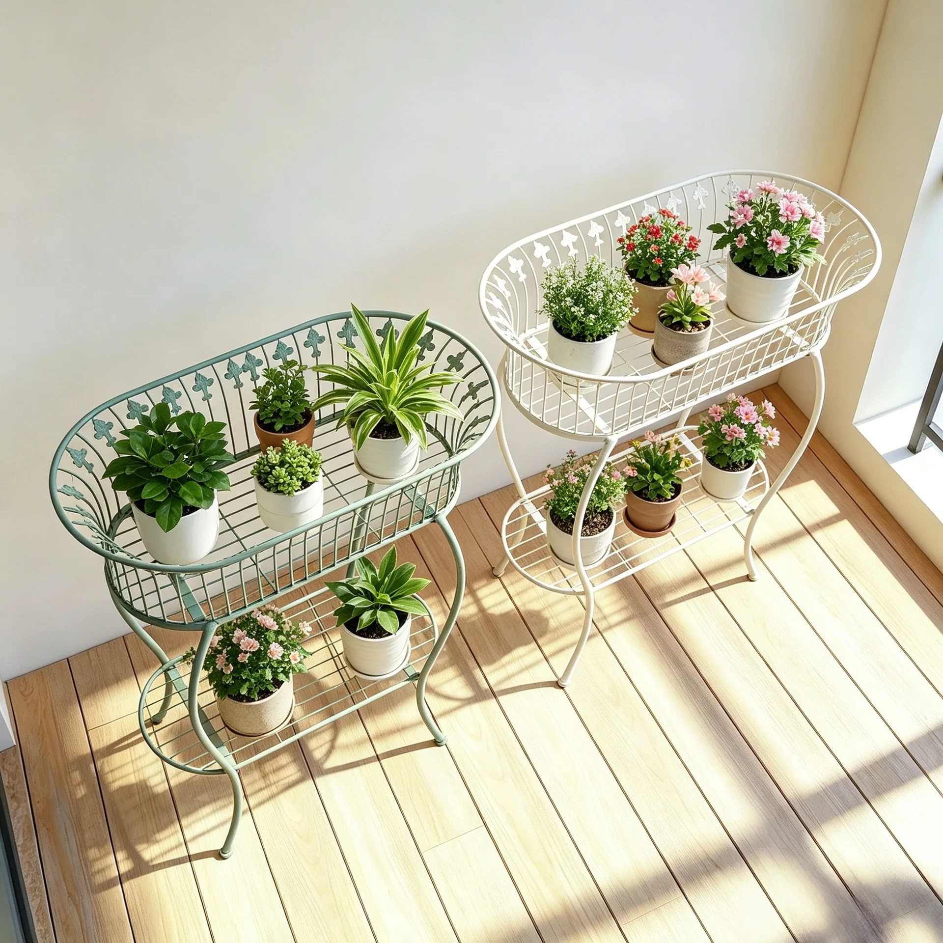 European wrought iron double-layer flower slot combination flower stand creative succulent green dill flower pot frame storage