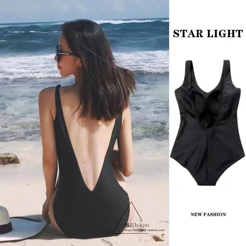 Sexy Swimwear Backless High Cut One Piece Bikini Suit Mid Waist Unlined Women Swimsuit Beach Swimming Summer Solid Bathing