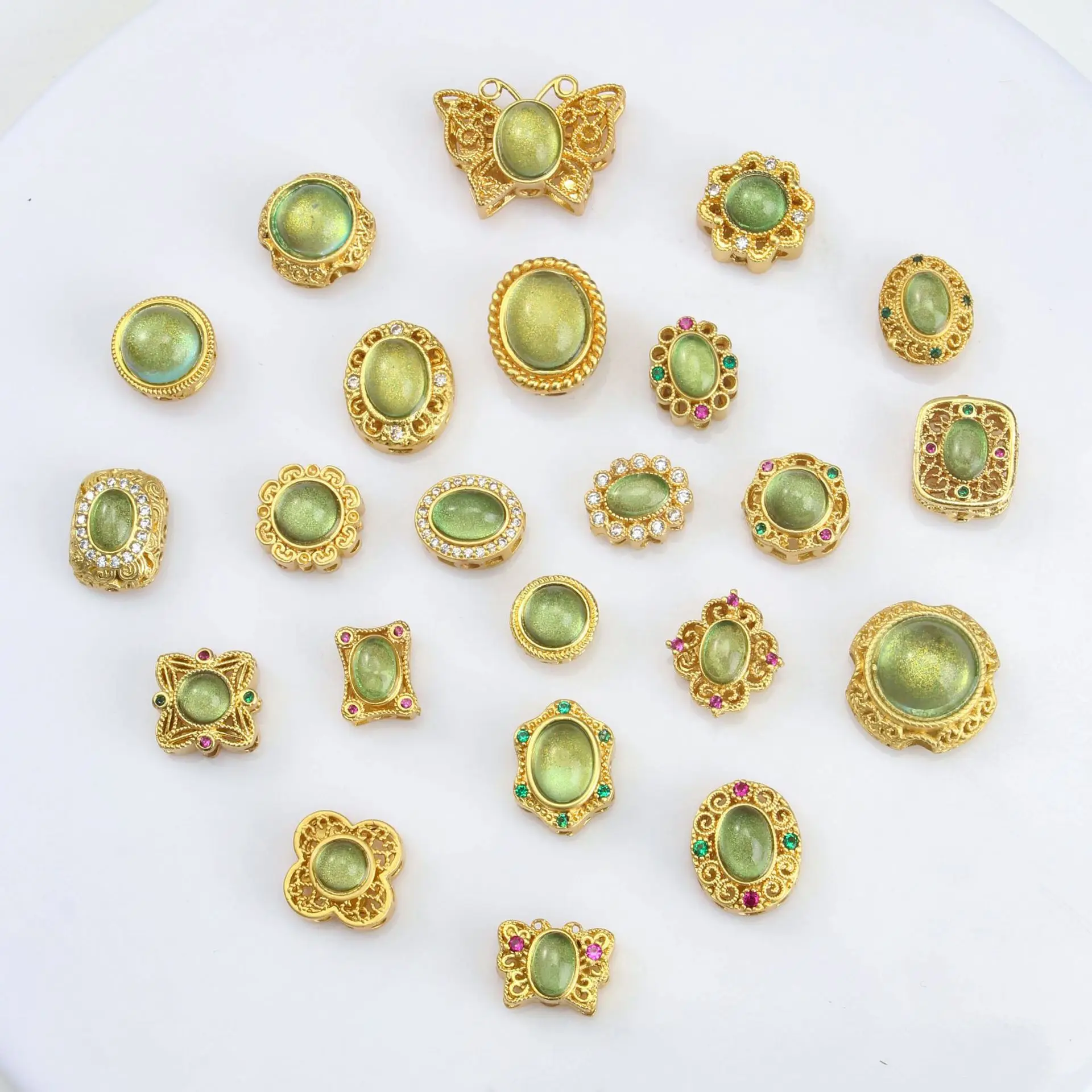 8pcs Copper Gold-plated Grape Starry Olive Green Through Hole Beads DIY Necklace Bracelet Jewelry Accessories Beading Materials