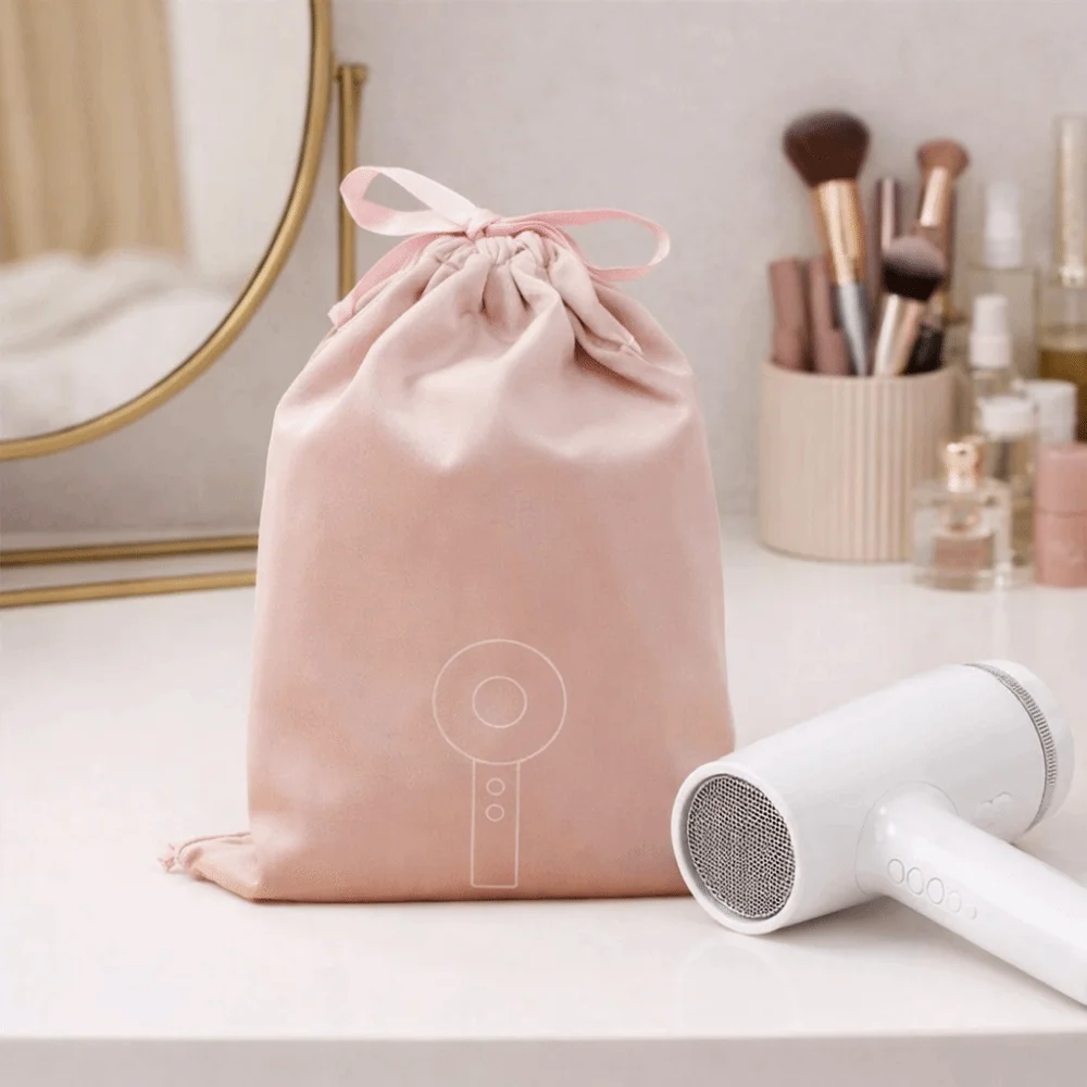 Durable Flannel Hair Dryer Bag Large Capacity Dust-poof Drawstring Storage Bag Space Saving Folding Hair Dryer Organizer Hotel