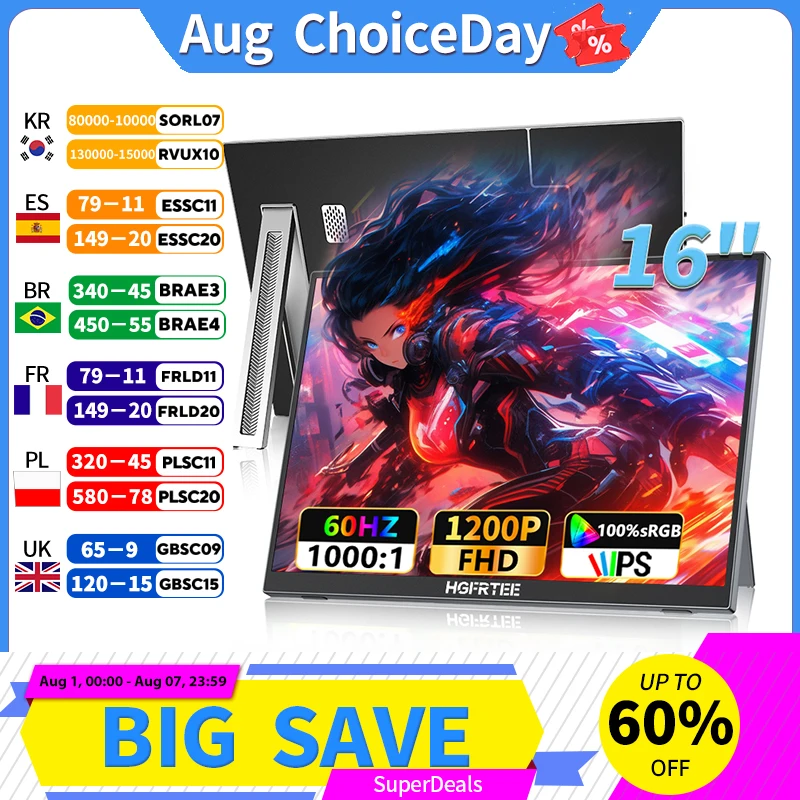HGFRTEE 16" GAMING Laptop Second Screen Display 100%sRGB 300Cd/m Compatible with PC Switch PS4/5  Xbox