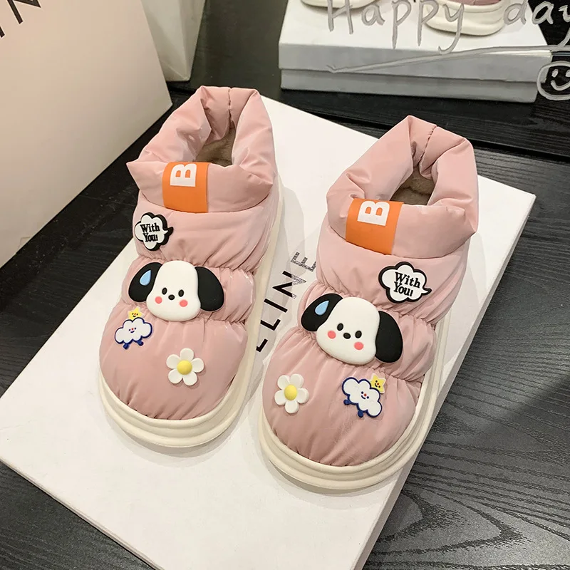 Sanrio-Zapatillas de algodón de Pochacco para niña, zapatos informales con figuras de Anime, gruesos, mantienen el calor, cómodos, dibujos animados Kawaii, Invierno