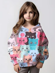 Girls' Colorful Cats 3D Printed Long Sleeve Hooded Sweatshirt Pullovers Comfy Casual Cartoon Hoodie Tops Girls Hoodies Clothing