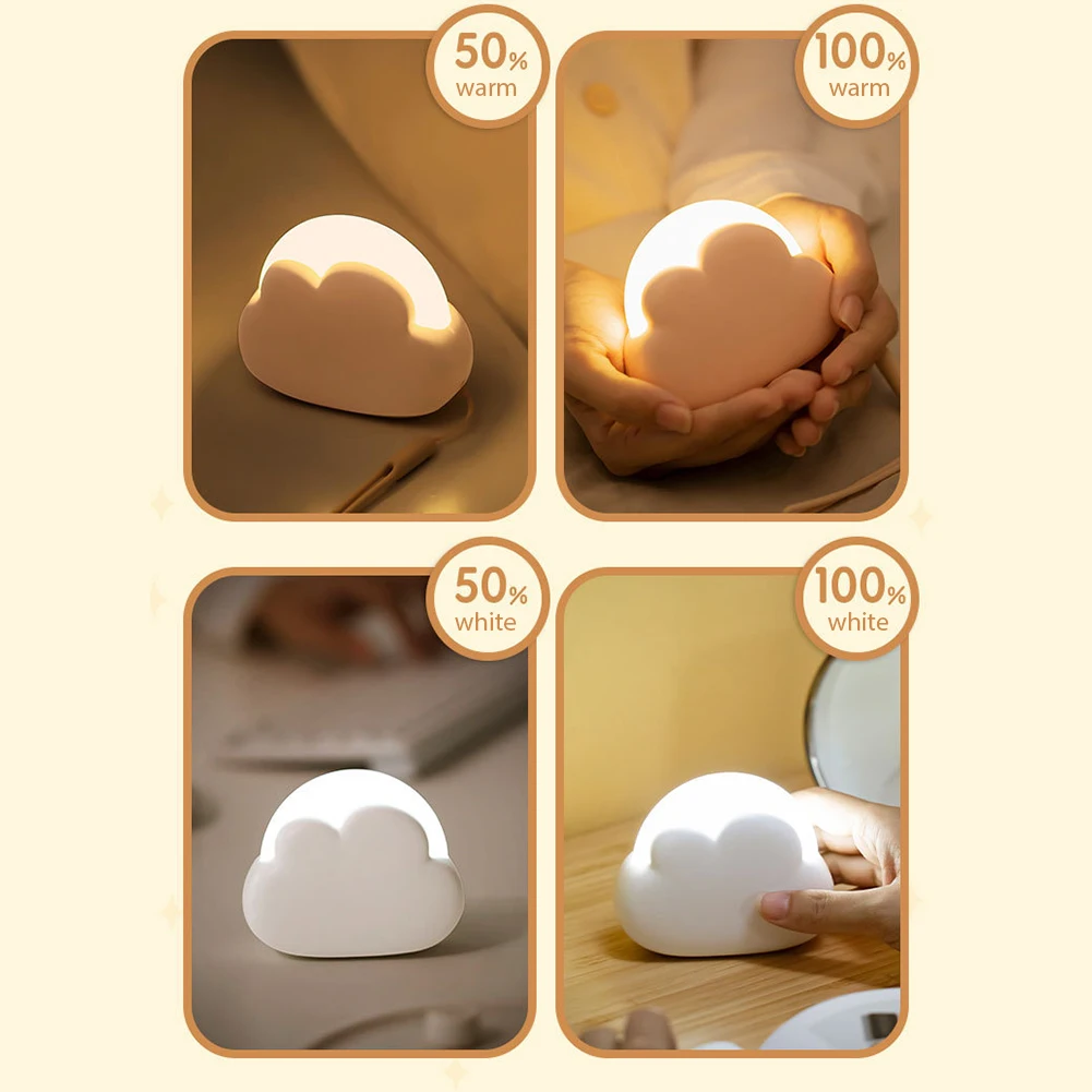 Kids Led Cute Cloud Shape Night Light With Lanyard 4 Lighting Modes Rechargeable 1200mah Battery Bedside Lamp