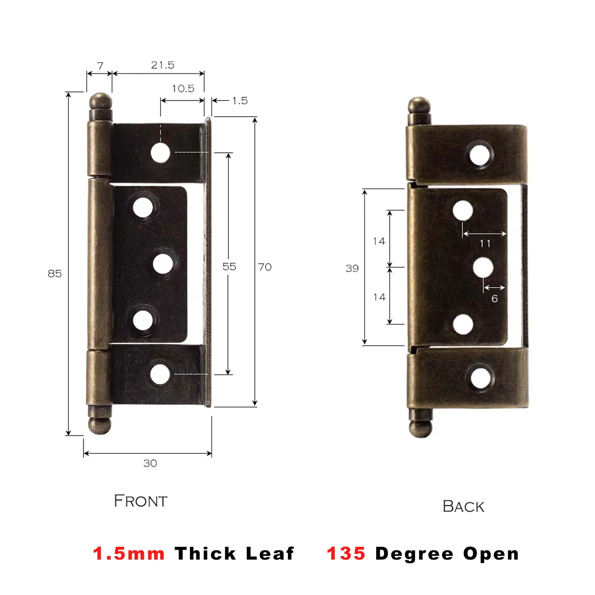135 degree open Furniture Hinges Heavy Duty door hinge for kitchen cabinet Antique Bronze color iron  with free screws