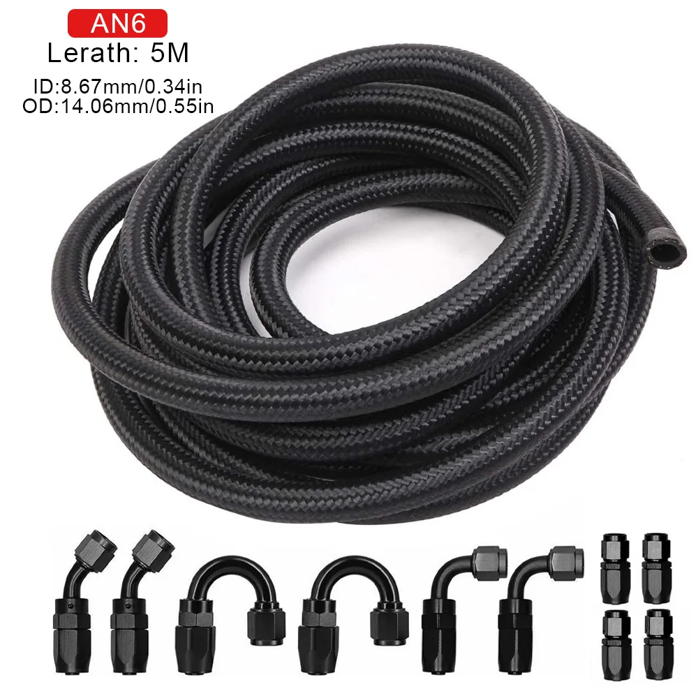 

5 Meter AN6 6AN Nylon&Stainless Steel Braided Hose+AN6 Hose End Fittings Adaptor Kit