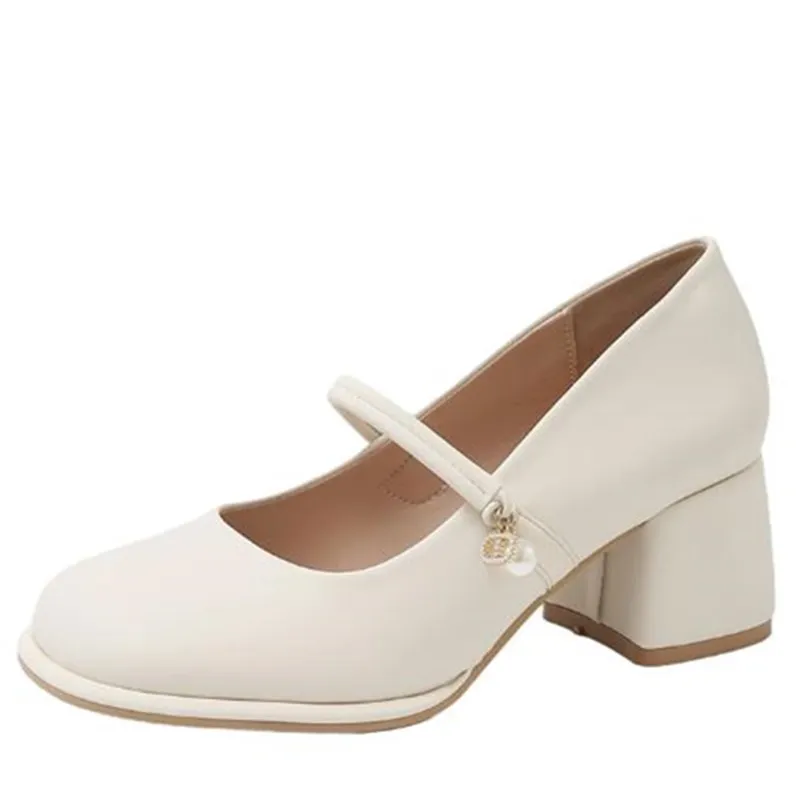 ماري جين أحذية نسائية 2025 جديد كعب متوسط عصري متعدد الاستخدامات على الطراز الفرنسي كعب عالي مكتنز حذاء فردي لطيف مع التنانير #1