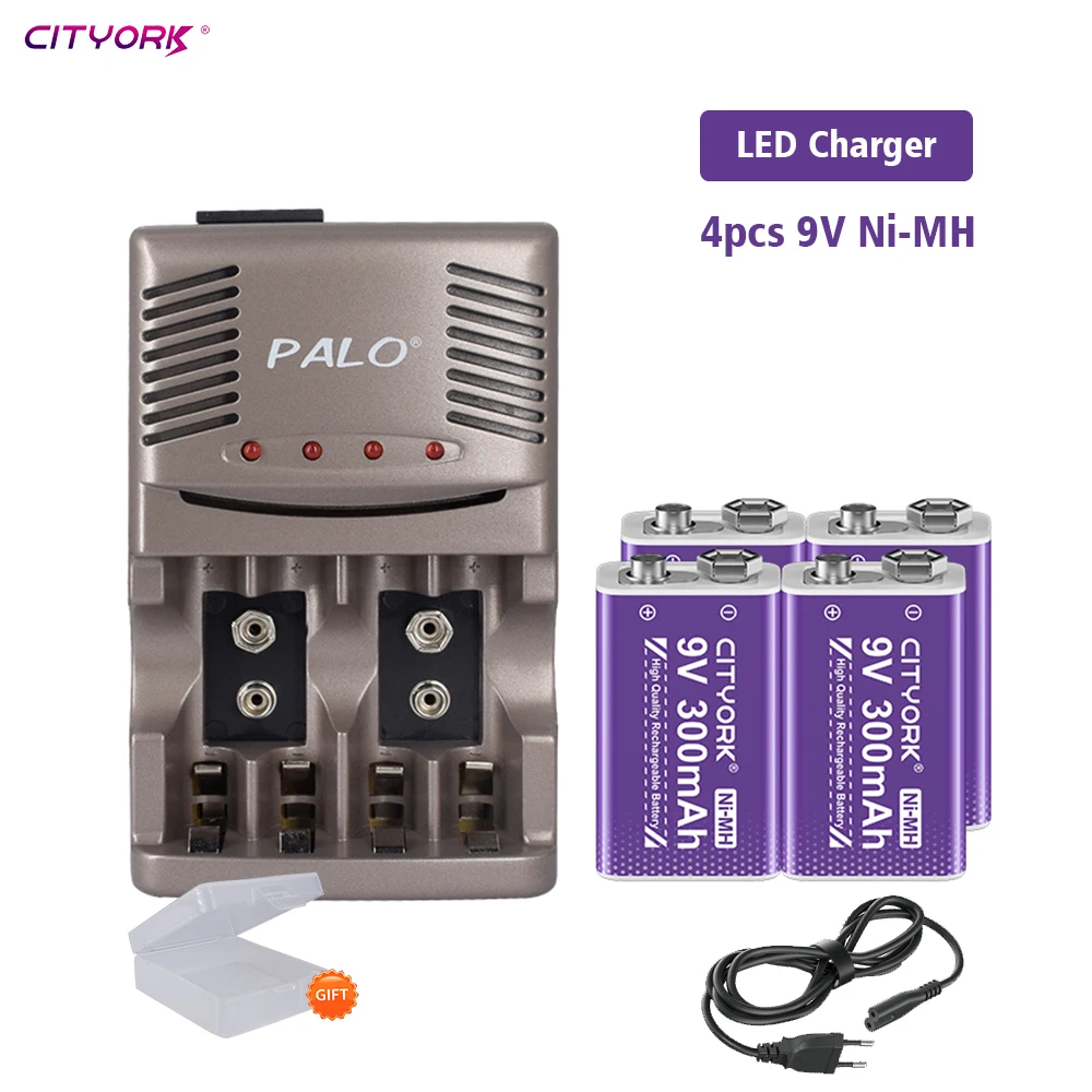 Batteria ricaricabile PALO 6F22 9V Ni-MH Batterie 9 V 300mAh Batteria da 9 volt a bassa autoscarica a 9 volt con caricabatterie intelligente