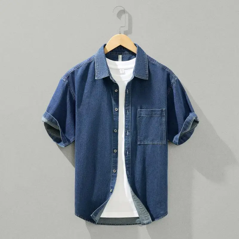 

Мужская летняя повседневная одежда ort Sve Denim irt Loose Fit Faionable Trendy Traveling irt Cotton 00% ket Detail Iron Free