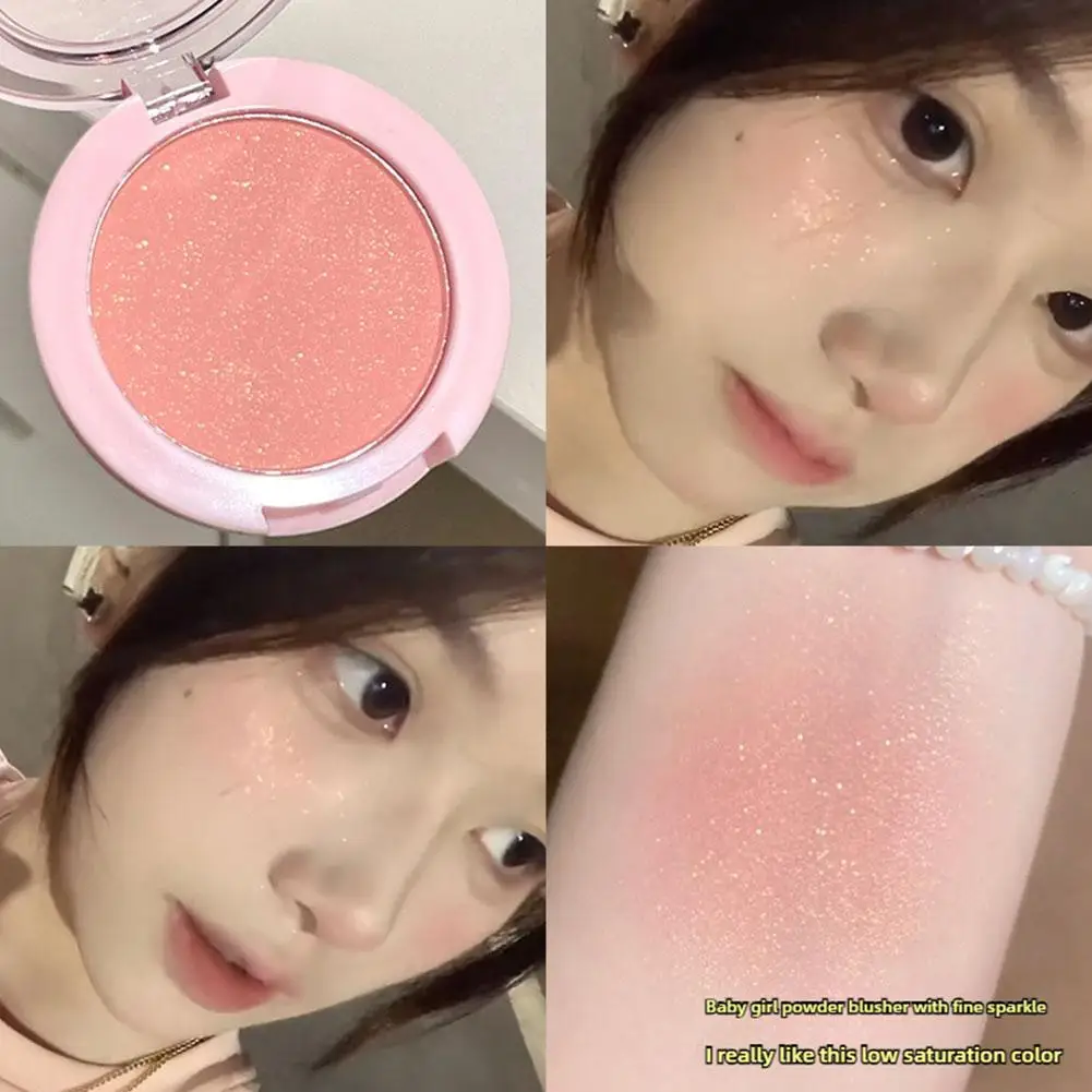 Fijne Glinsterende Blush Poeder Melk Abrikoos Perzik Verheldert Blush Natuurlijk Gezicht Monochroom Palet Matte Glitter Shadow Highli J7C2