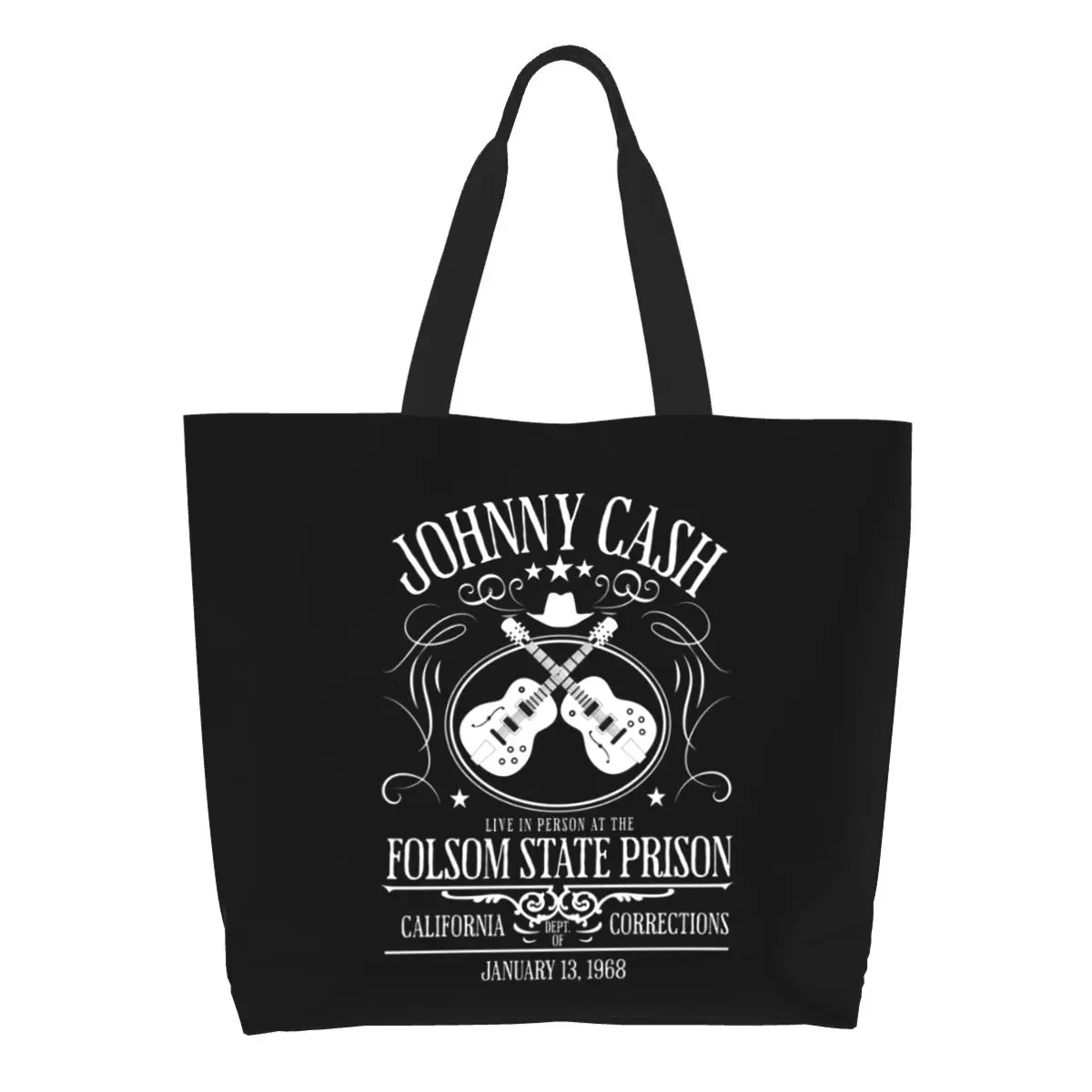 Johnny Cash Live At Folsom State Prison Jan 13 1968 Shopping Tote Bag Canvas Shoulder Bags Shopper Grocery Handbag for Women