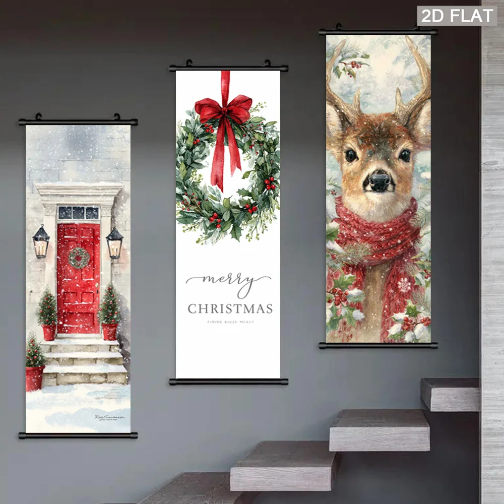 VIKAMA Forest Deer Spirit Framed Tapestry Misty Sunrise Vertical Wall Art Decor for Bedroom Living Room Home Nature Decoration