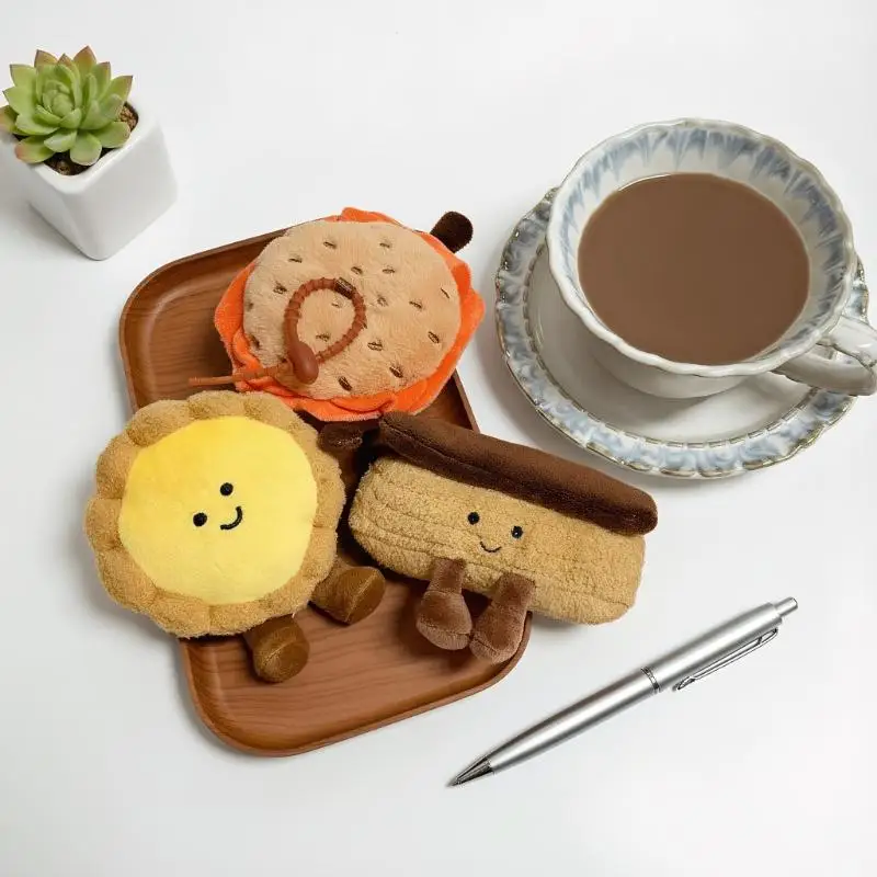 Cute Afternoon Tea Gourmet Series Plush Pendant Keychain Simulated Egg Tart Bread Stuffed Doll Backpack Decorative Pendant Gifts