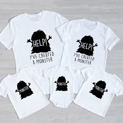 Funny Monster Print Family T-shirt Father Mother Kids Baby Family Matching Outfits Casual Short Sleeve Summer Holiday Clothes