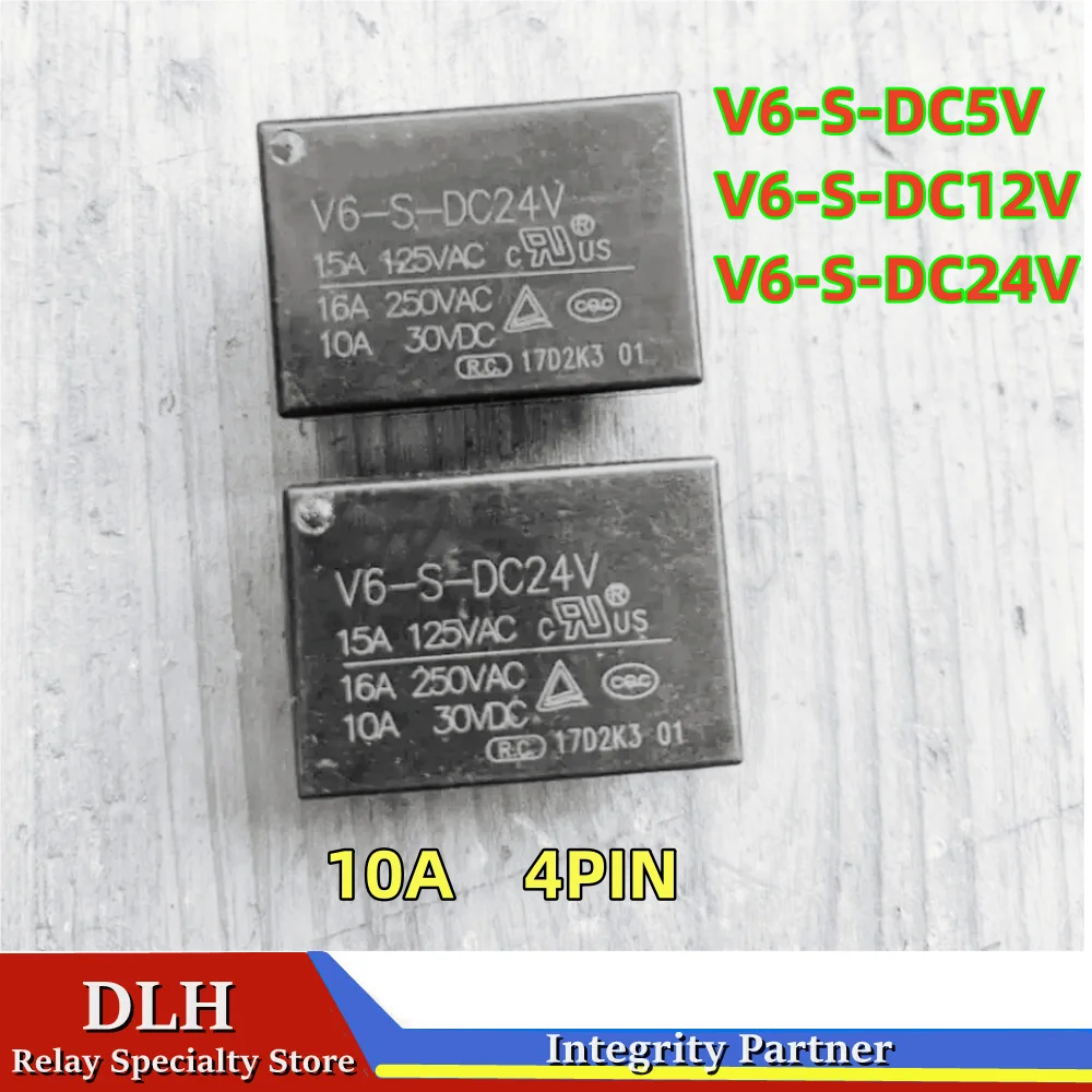 100%NewOriginal  V6-S-DC5V V6-S-DC12V V6-S-DC24V 4PINS 10A 5VDC 12VDC 24VDC Power Relay