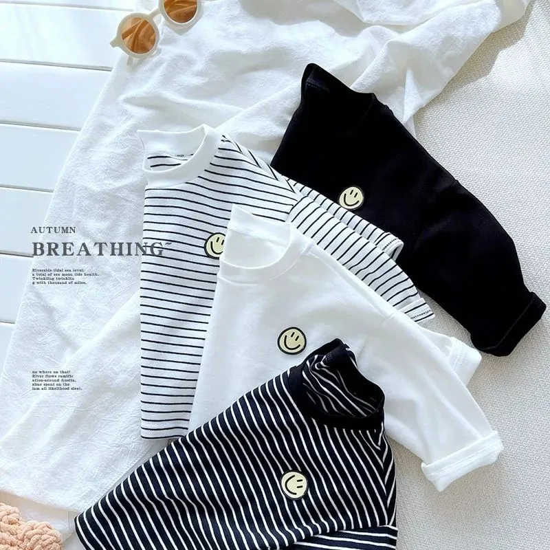 1 3 5 7years Girls Boys Striped Sweatshirt Long Sleeve Tees Tops Fashion Korean Style Children Clothes Crewneck Pullover Blouse