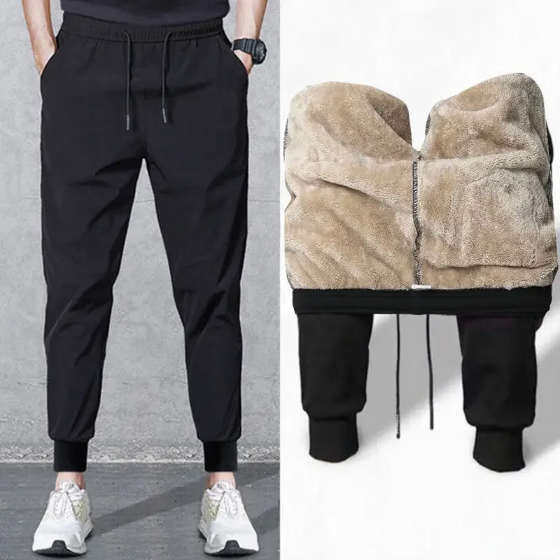 

Thickened Fleece-Lined Lamb Wool Sweatpants Men's Elastic Casual Pants Winter Factory Direct Sales