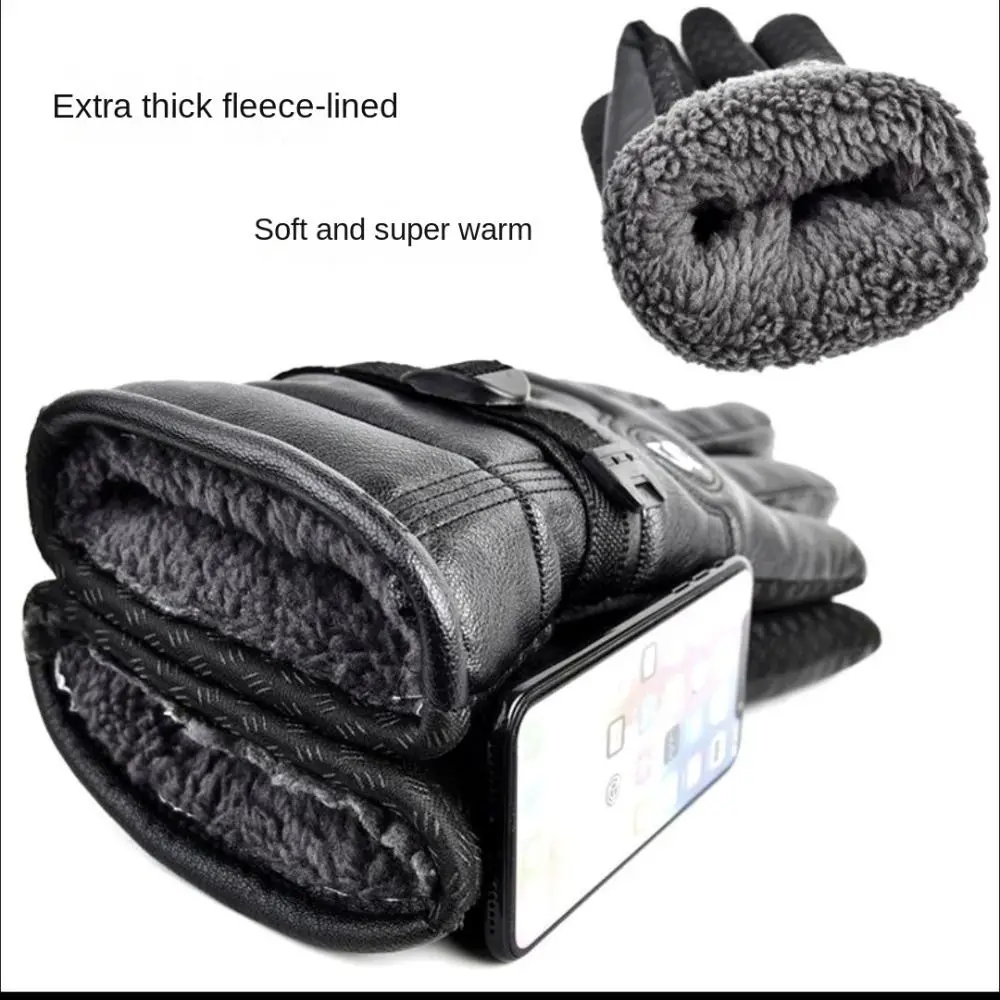 موضة جديدة سميكة القطيفة قفازات جلدية بولي Leather الجلود شاشة تعمل باللمس فروي قفازات دافئة قفازات شاشة لمس النساء