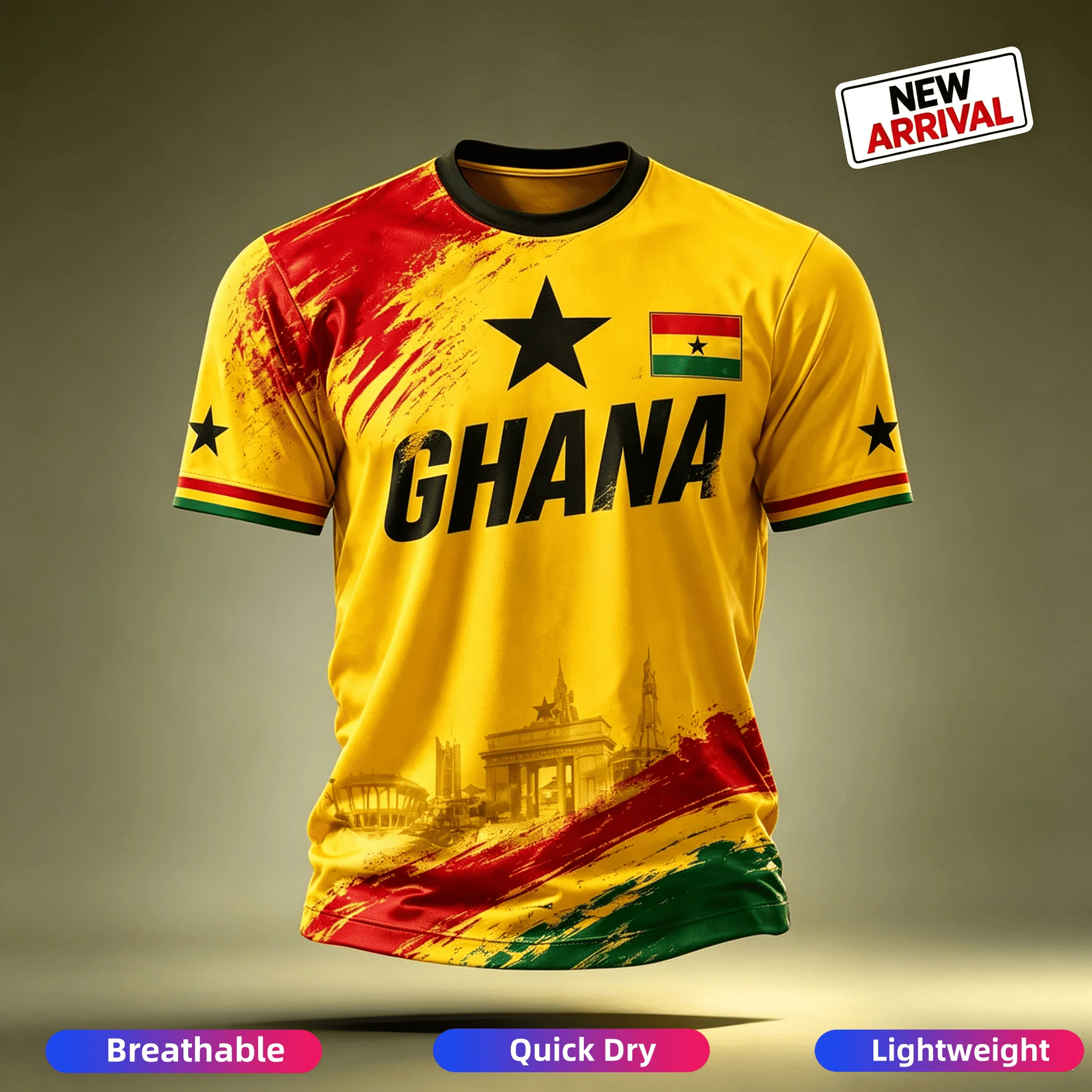 2026 Neues Ghana 3D-gedrucktes Fußballtrikot, Familien-Matching-T-Shirt, geeignet für den Alltag und das Training, schnelltrocknendes Sweatshirt – Detail 1