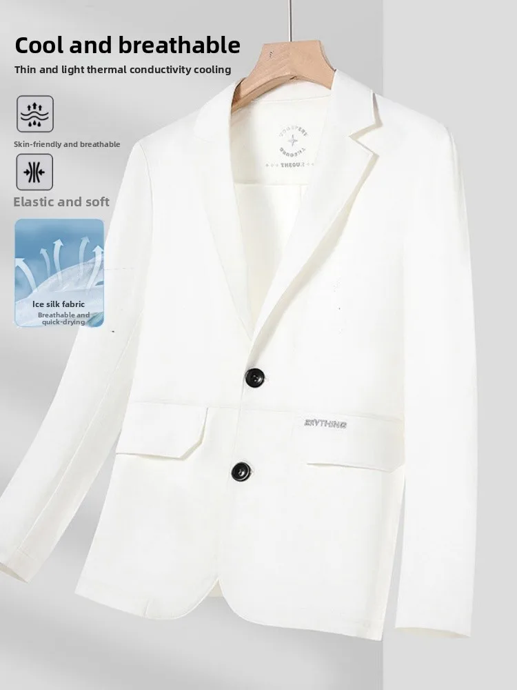 

Новый летний тонкий повседневный мужской костюм 2025 года: легкая дышащая солнцезащитная модная универсальная верхняя одежда с длинным рукавом для бизнеса
