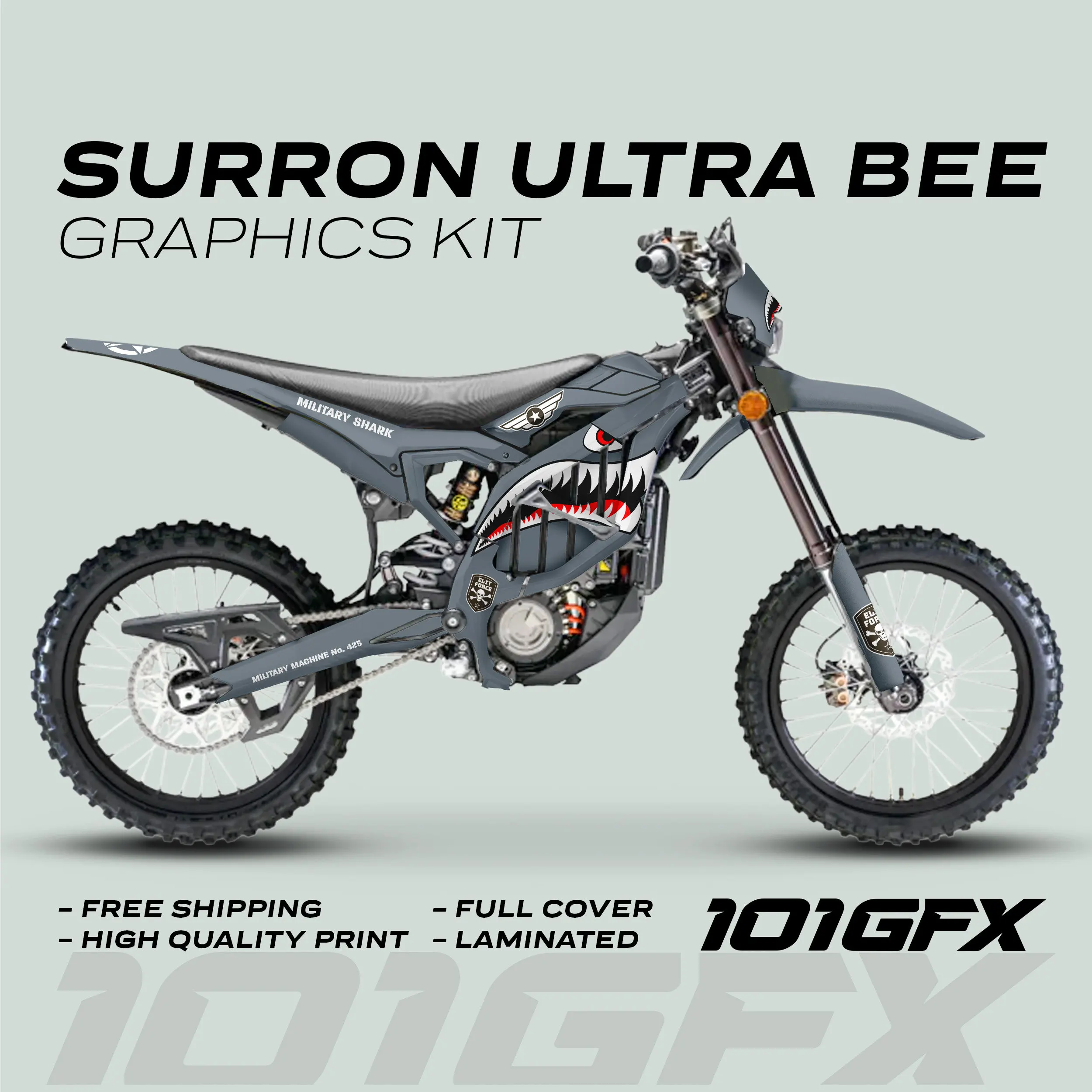 Graphics Kit MILITARY SHARK GREY army camouflage Stickers Laminated eBike Decals Wrap Protection sur Ron For Surron Ultra Bee