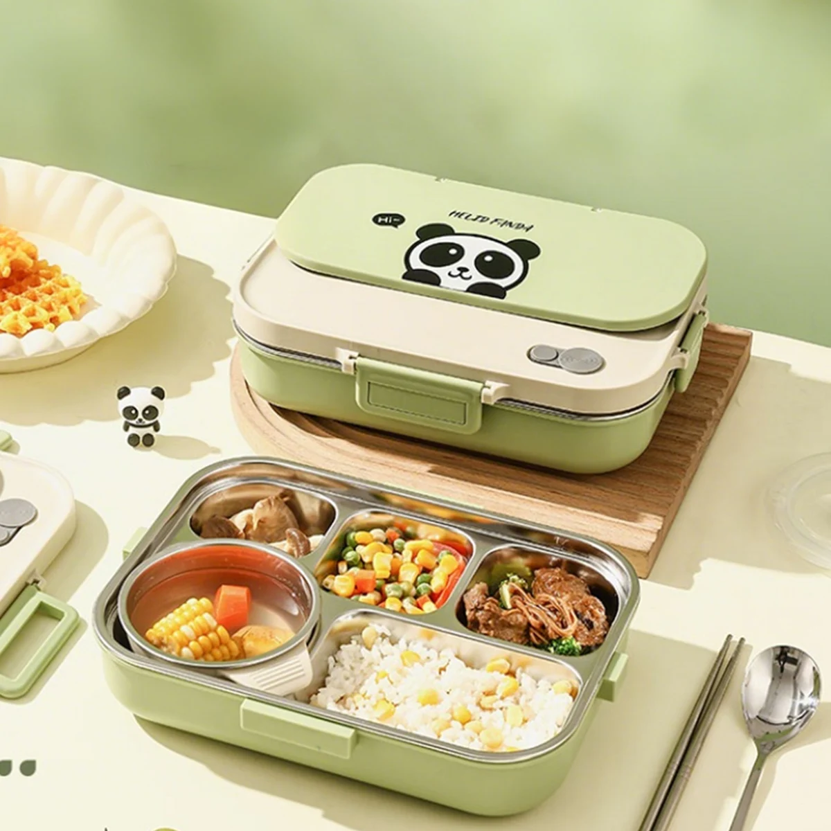 

WORTHBUY Cute Portable Divided Bento Box Set Large Capacity 4/5 Grids 304 Stainless Steel Lunch Box For Kids With Bowl & Cutlery