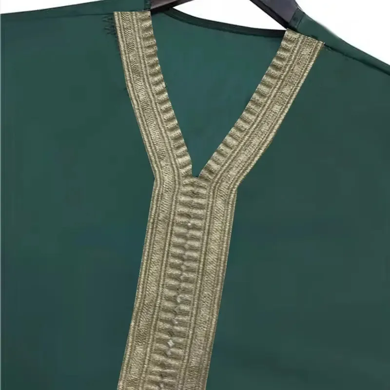 Eid Ramadan Raya Men'S Casual Thobe Blouse Mens Summer Middle Sleeved Lace Robe Solid Color Loose Business Shirt Arabic Robe