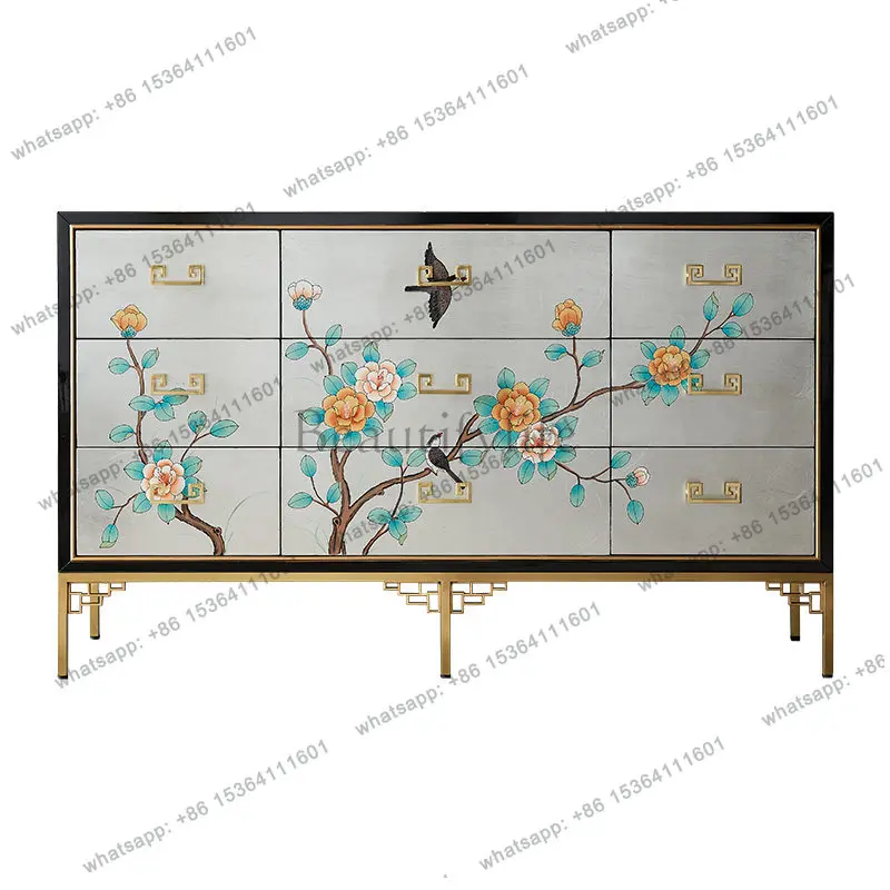 New Chinese nine-chest of drawers painted vintage solid wood living room wall chest of drawers