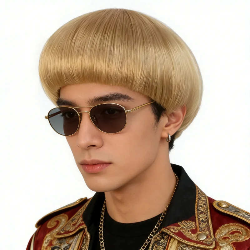 

Short Mushroom Synthetic Wig with Hair Cap – Bowl Cut, 60s Style, for Men, Christmas, Cosplay & Halloween