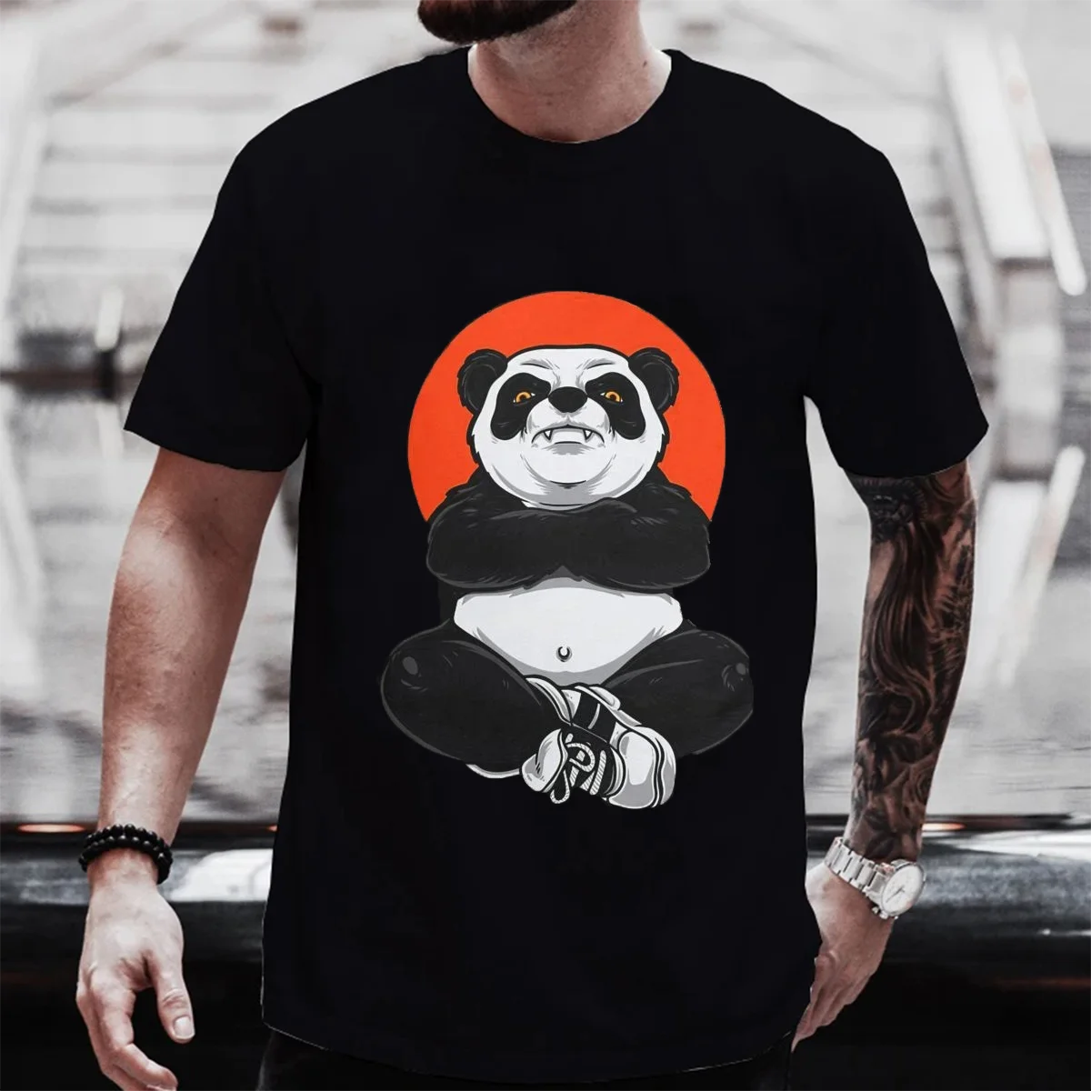 

Indignation Panda Printing Men T-Shirts Cotton Short Sleeve Breathable Tops Ttshirts Summer Men Vintage Harajuku Loose Tees
