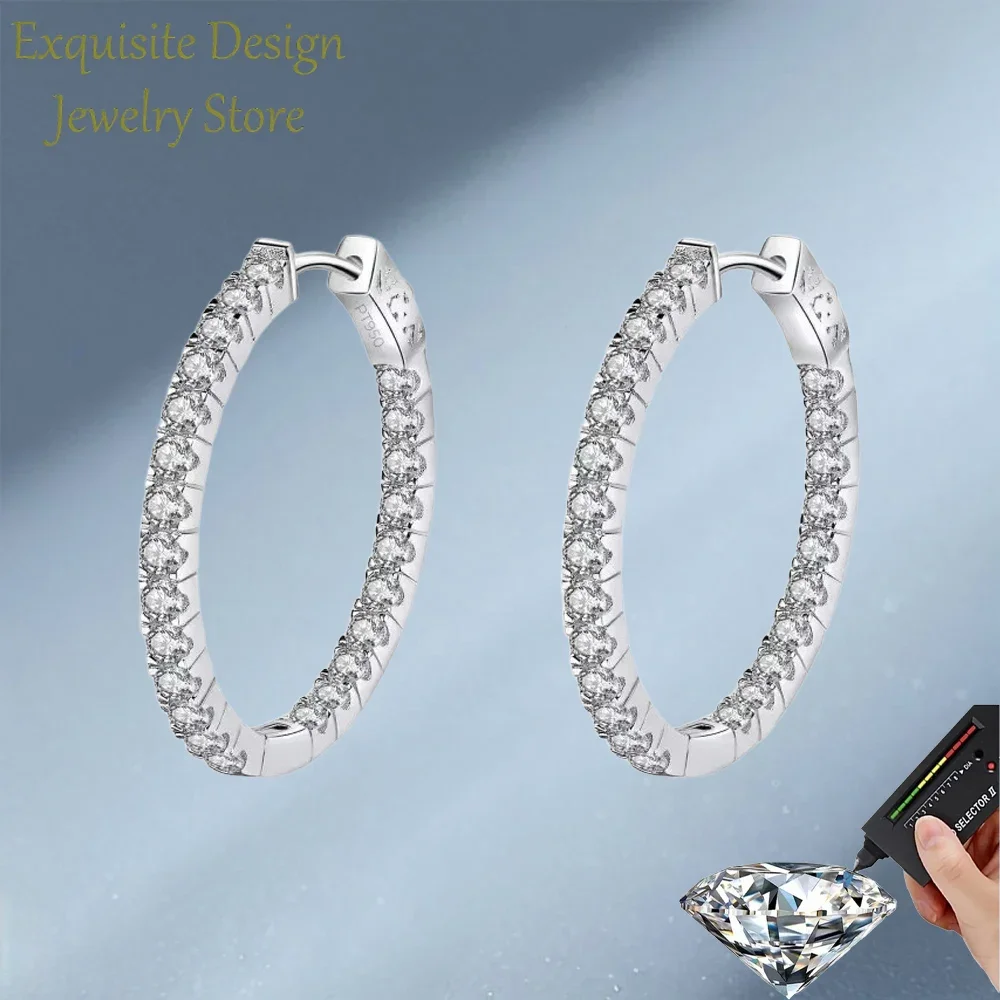 Sparkling Nice Enternity Moissanite 2.88CT Hoop Earrings for Women, Luxury PT950 Platinum Girl Diamond Earring Fine Jewelry