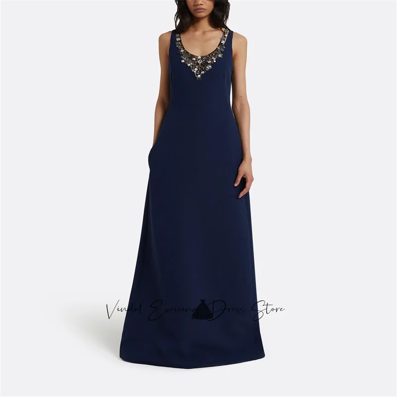 Vindal Custome Beaded V-neck Heavy Crepe Sleeveless A-line Gown Simple Saudi Evening Dress 2025