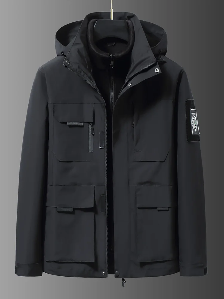 

Men's Tee-in-One Thiened Warmth Workwear Jaet Autumn Winter New Sle plus Size Loose Fit Coat Outdoor Faion Ci Sle