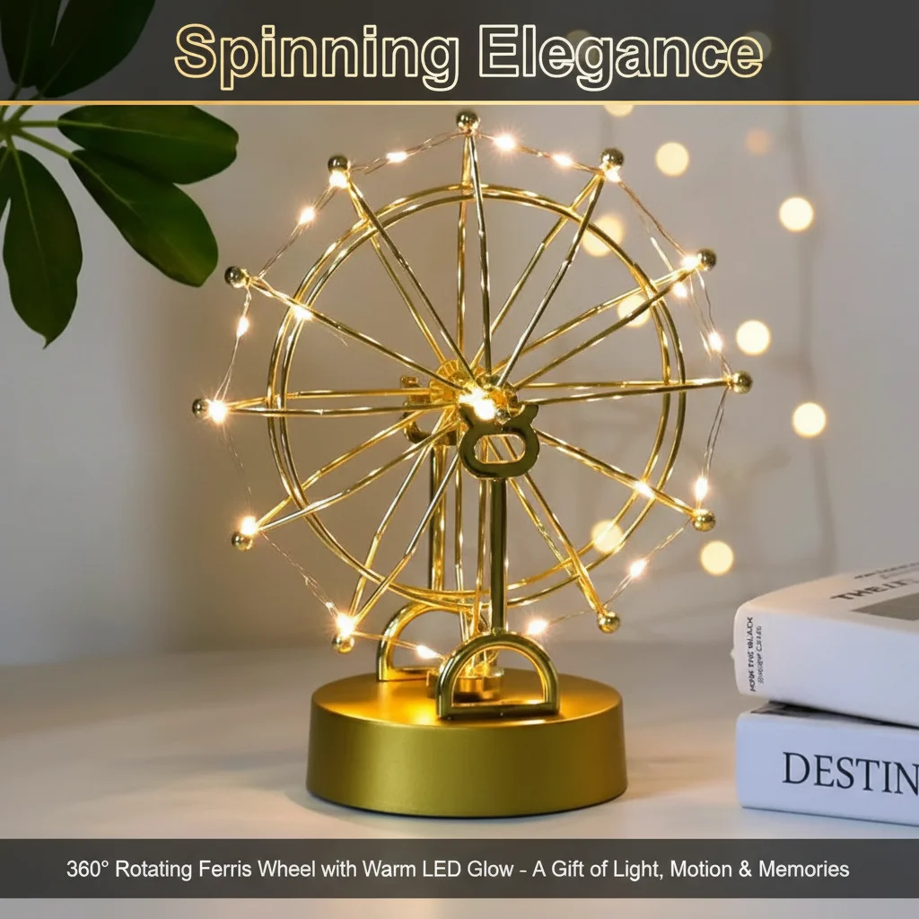 reative Spinning Ferris Wheel Night Lamp, Romantic LED Decor, USB Battery Dual Power Supply, Unique Birthday Gift