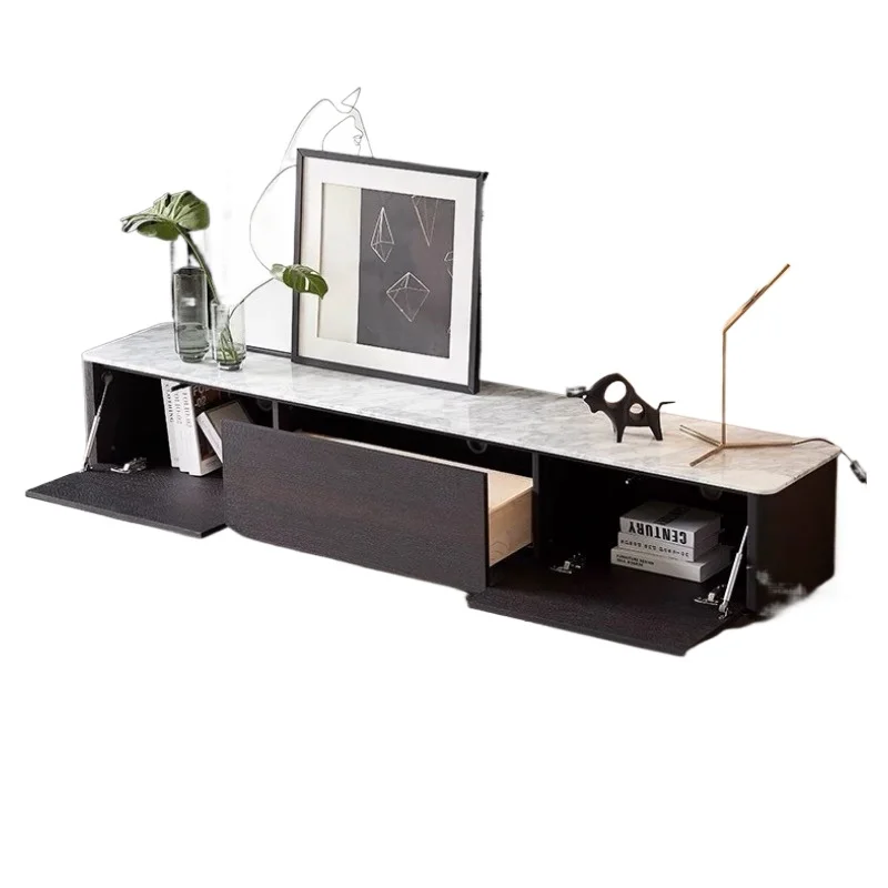 

Modern light luxury living room TV cabinet, oak smoky solid wood floor cabinet