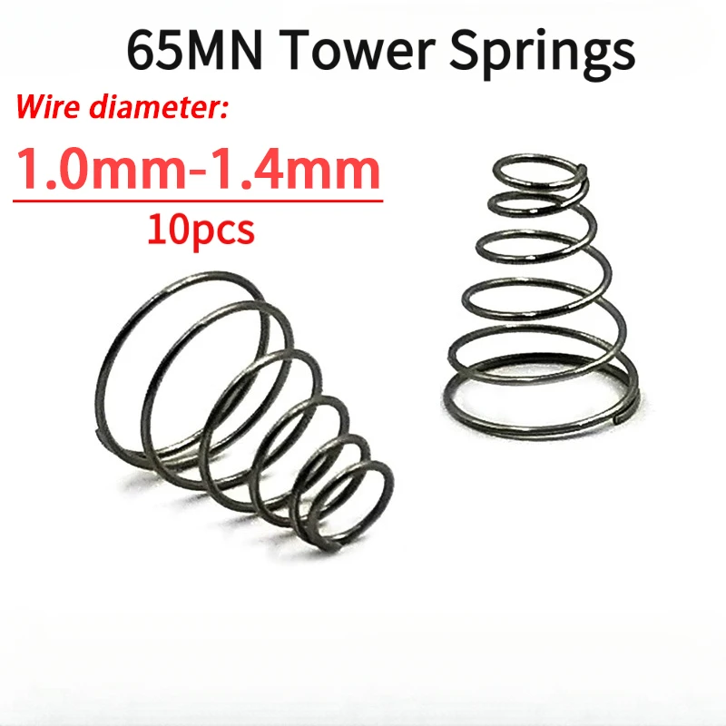 10pcs 65Mn Spring Steel Tower Shaped Conical Battery Spring, Wire Diameter: 1.0mm-1.4mm,  Support Customization
