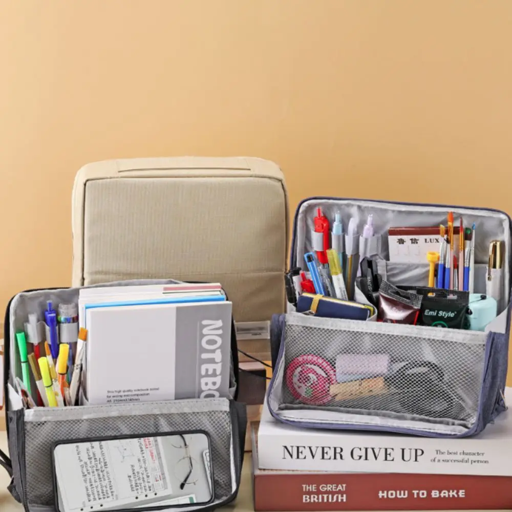 Minimalist Large Capacity Pencil Case Standable Oxford Cloth Stationery Bag Multi-layer Simple Pen Bag School