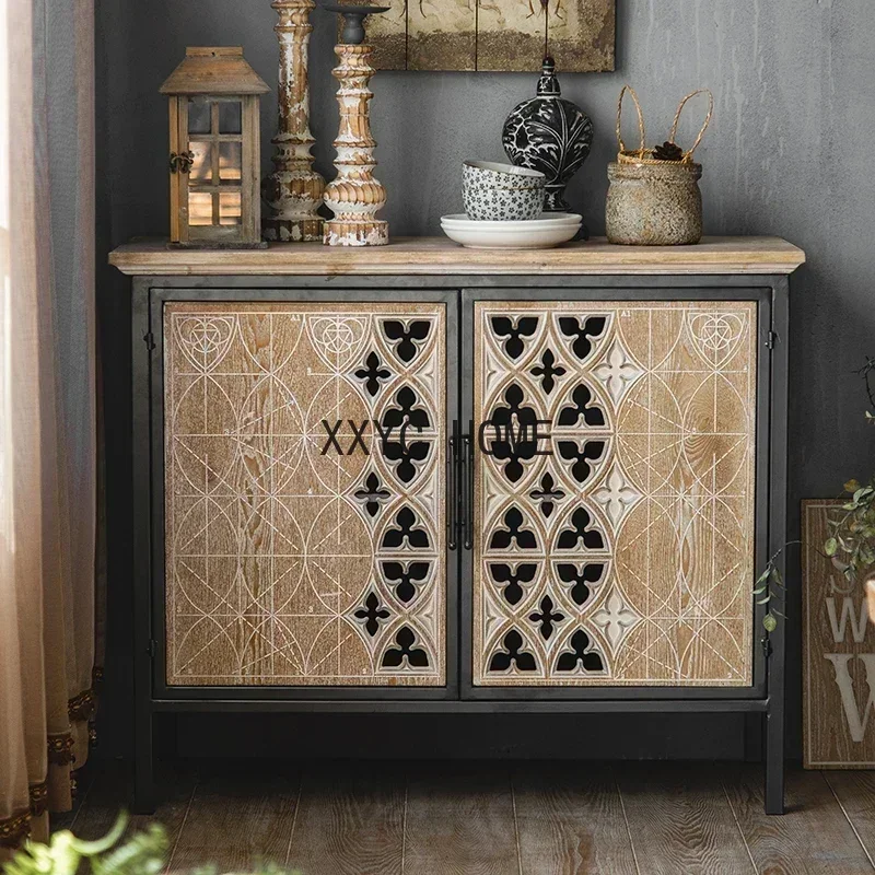 TAO Solid Wood Curio Cabinet Vintage Engraving Sideboard Cabinet Shoe Cabinet